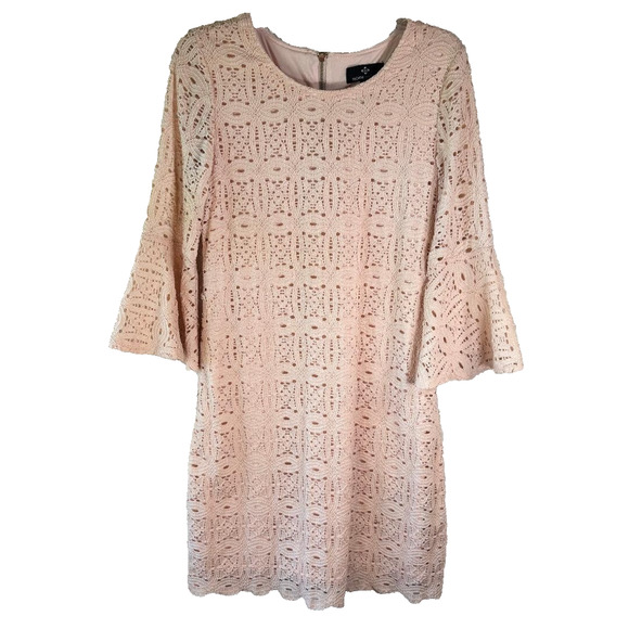 Ronni Nicole 3/4 Bell Sleeve Pink Lace Knee Length Dress Size 10 - Picture 1 of 11